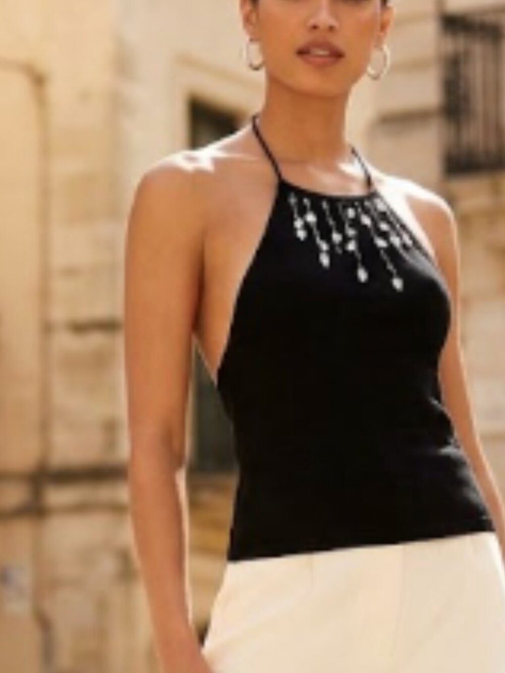The Limited Stretch Floral Bling Top Small Black